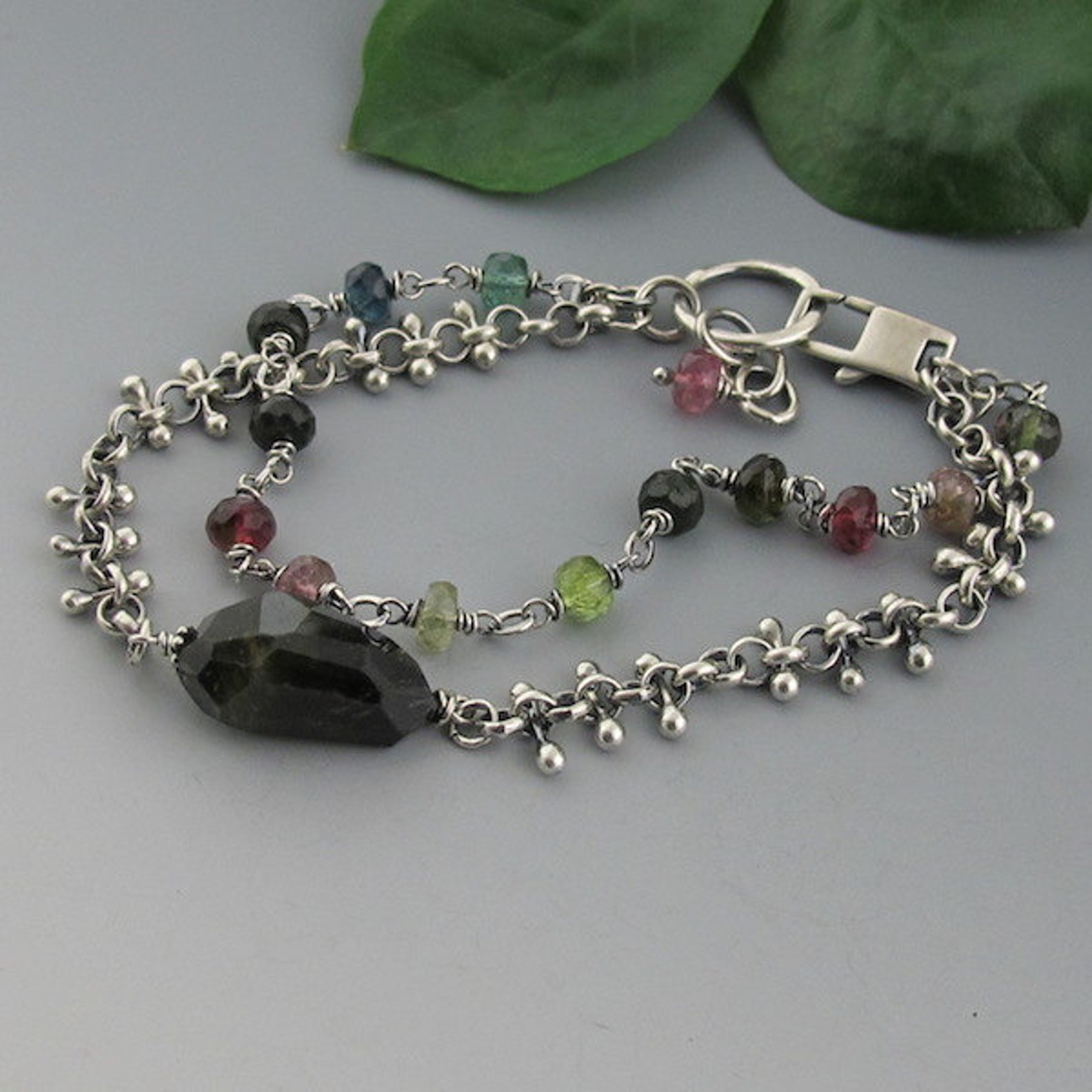Tourmaline Sterling Silver Double Strand Bracelet Etsy