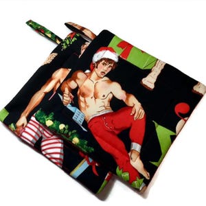 Supports de pots matelassés, Christmas Hunks, lot de 2, blanc et rouge