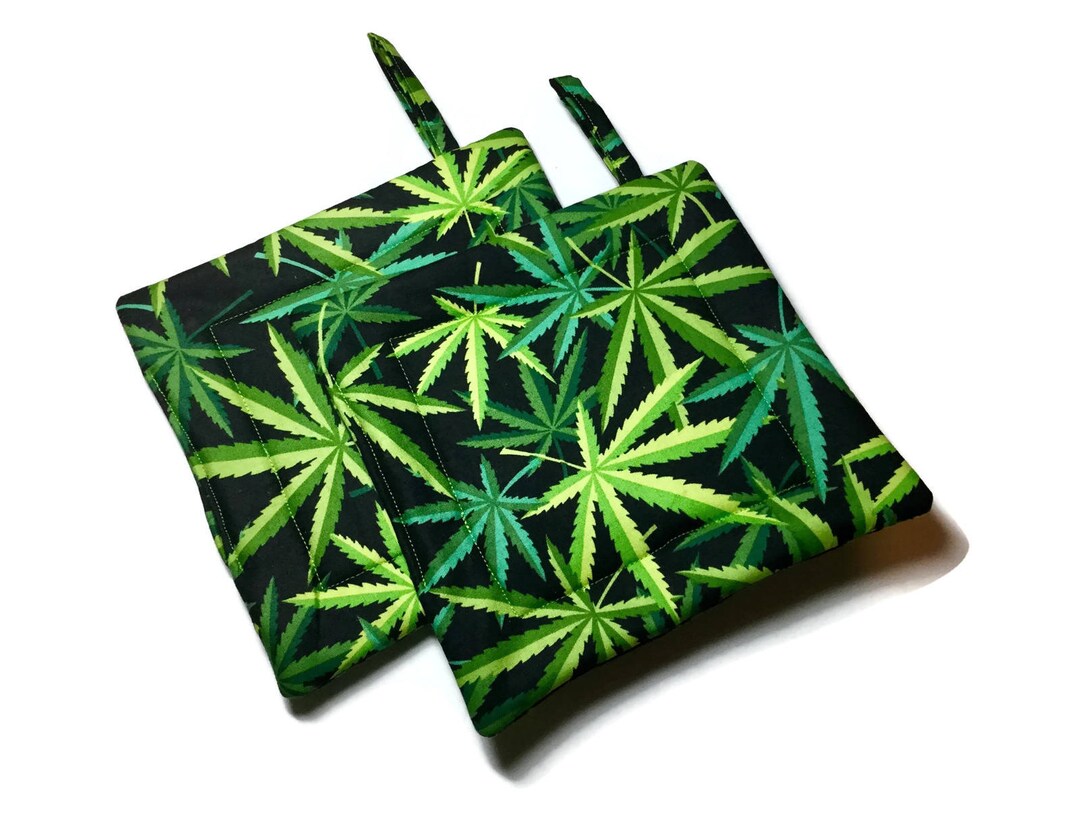Quilted Pot Holders Marijuana Pot Leaves Black Green 420 Etsy