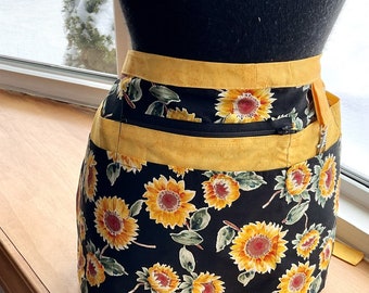 Handmade Vendor Apron , 8 Pockets, Zipper , Sunflowers , Alexander Henry