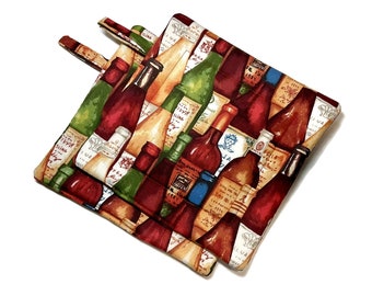 Quilted Pot Holders, set of 2, Wine Bottles