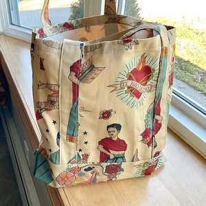 Handmade Reusable Market Bag Tote Bag, Frida Kahlo, Alexander Henry image 1