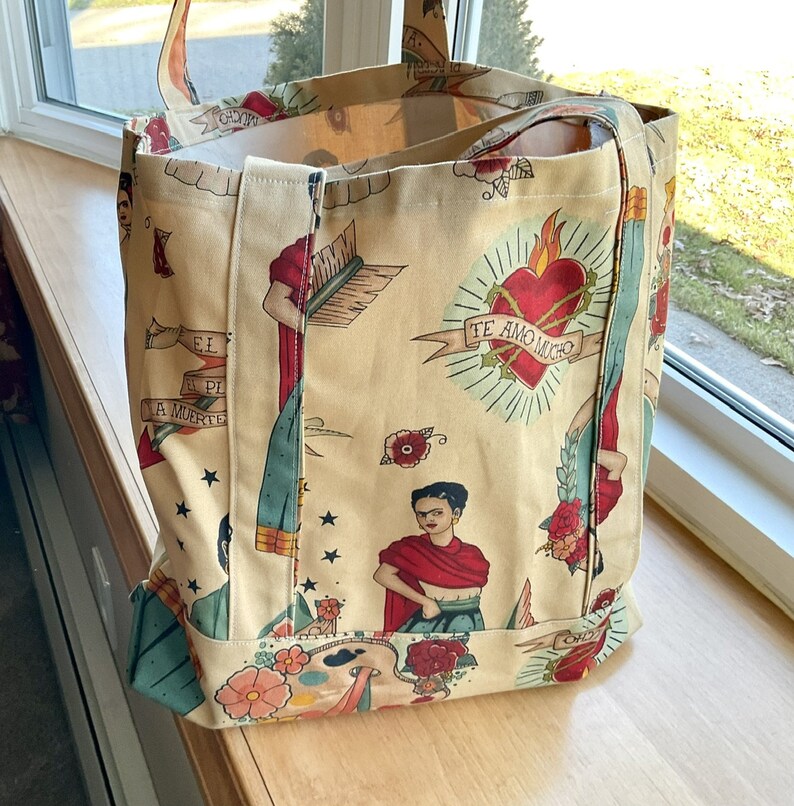 Handmade Reusable Market Bag Tote Bag, Frida Kahlo, Alexander Henry image 1