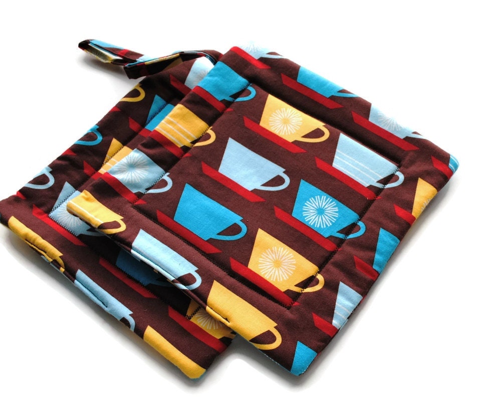 Handmade Quilted Pot Holders Set of 2 Coffee Cups Tea Cups Etsy