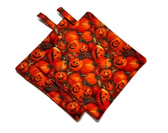 Quilted Pot Holders Set of 2 small jack-o-lanterns Alexander Henry