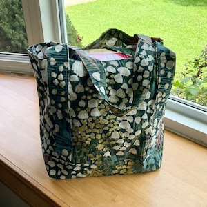 Handmade Reusable Market Bag Tote Bag Blue Floral image 1
