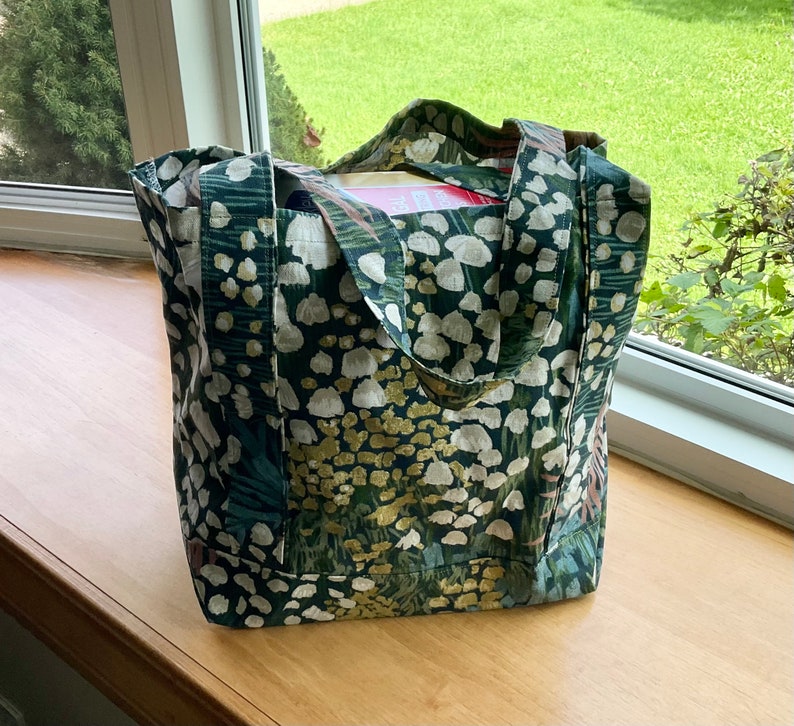 Handmade Reusable Market Bag Tote Bag Blue Floral image 1