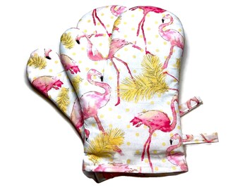 Handmade Oven Mitts, set of 2, Flamingos , Pink