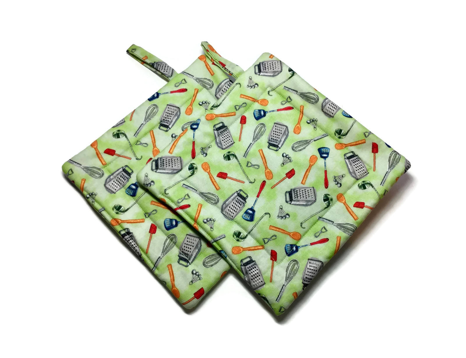Handmade Quilted Pot Holders Set of 2 Kitchen Utensils Green Etsy