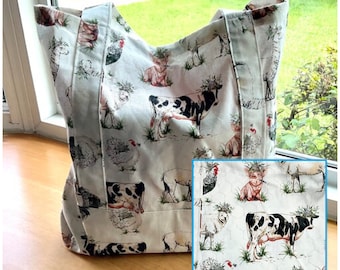 Handmade Reusable Market Bag, Tote Bag , Barnyard Animals