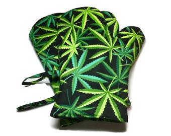 Oven Mitts, set of 2, Pot Leaves, Alexander Henry Herb, 420 Marijuana