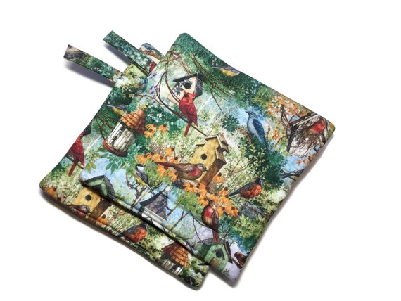Quilted Pot Holders Set of 2 Bird Houses Potholders