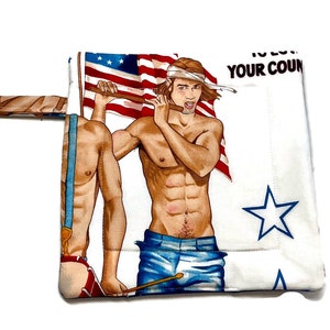 Quilted Pot holders, Set of 2, Hot Men Pinups, Patriotic, Red, White & Blue Uncle Sam Soldiers image 3