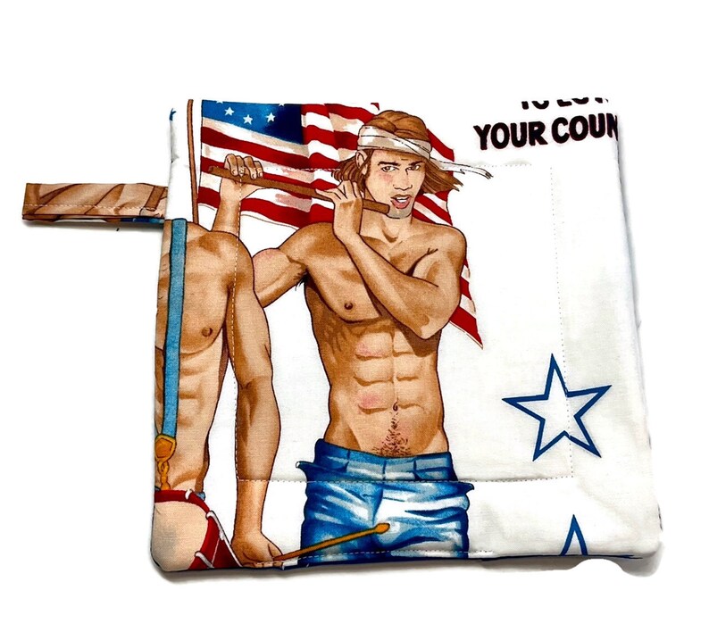 Quilted Pot holders, Set of 2, Hot Men Pinups, Patriotic, Red, White & Blue Uncle Sam Soldiers image 3