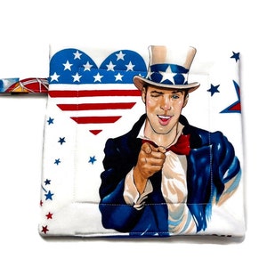 Quilted Pot holders, Set of 2, Hot Men Pinups, Patriotic, Red, White & Blue Uncle Sam Soldiers image 2