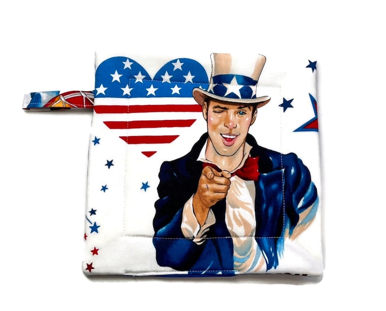 Quilted Pot holders, Set of 2, Hot Men Pinups, Patriotic, Red, White & Blue Uncle Sam Soldiers image 2