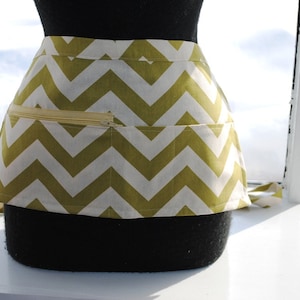Vendor/Server Apron, Zipper,  Chevron Cotton Twill, Green