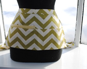 Verkäufer Schürze, Reißverschluss, Chevron Baumwollköper, Grün
