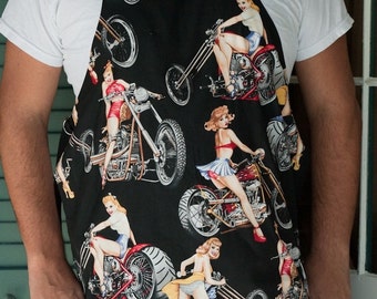 Unisex Chef Apron, Biker Girl , Black, Alexander Henry