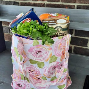 Handmade Reusable Market Bag Tote Bag Blue Floral image 9