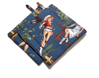 Quilted Pot Holders Set of 2 Cowgirl Alexander Henry Potholders