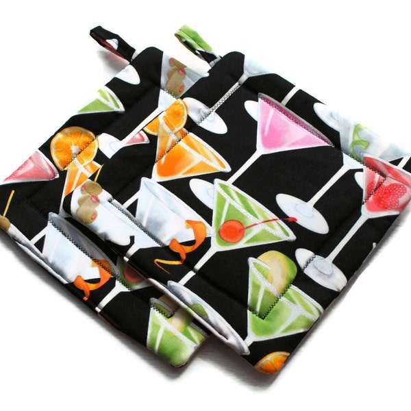 Handmade Quilted  Pot Holders Martinis at Night set of 2 Potholders