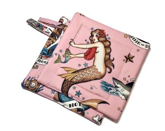 Quilted PotHolders set of 2 Mermaids Pink Alexander Henry