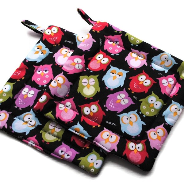 Handmade Quilted Pot Holders Owl Set of 2