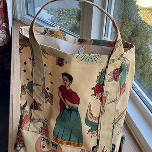 Handmade Reusable Market Bag Tote Bag, Frida Kahlo, Alexander Henry image 2