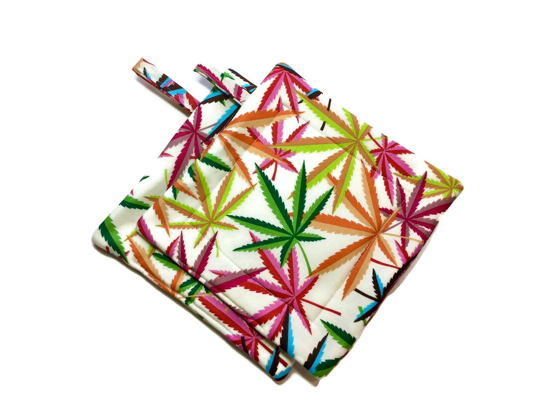 Quilted Pot Holders Marijuana Pot Leaves Multicolored 420 Etsy