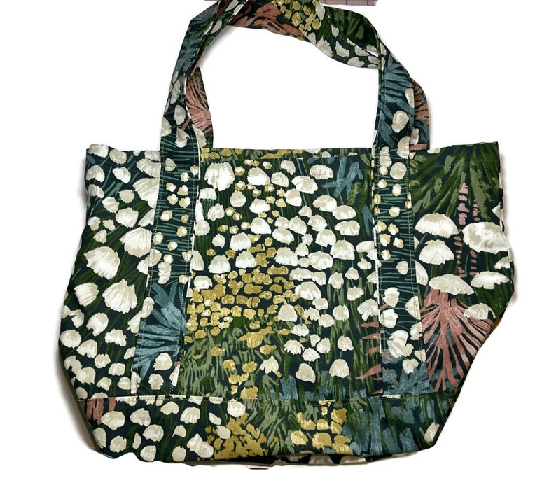 Handmade Reusable Market Bag Tote Bag Blue Floral image 2