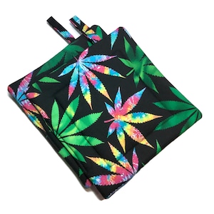 Quilted Pot Holders Marijuana Pot Leaves Black Green Tie Dye 420