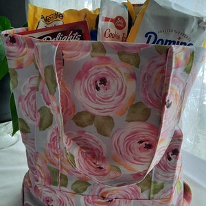 Handmade Reusable Market Bag Tote Bag Blue Floral image 8