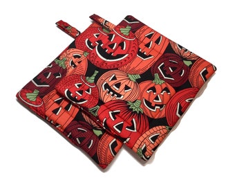 Quilted Pot Holders Jack-o-lantern Set of 2 Orange Black