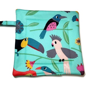 Quilted Pot Holders Tropical Birds , set of 2, Alexander Henry, Green image 5