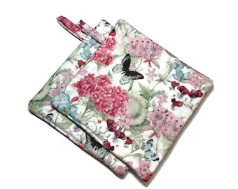 Quilted Pot Holders Set of 2 Butterflies & Flowers