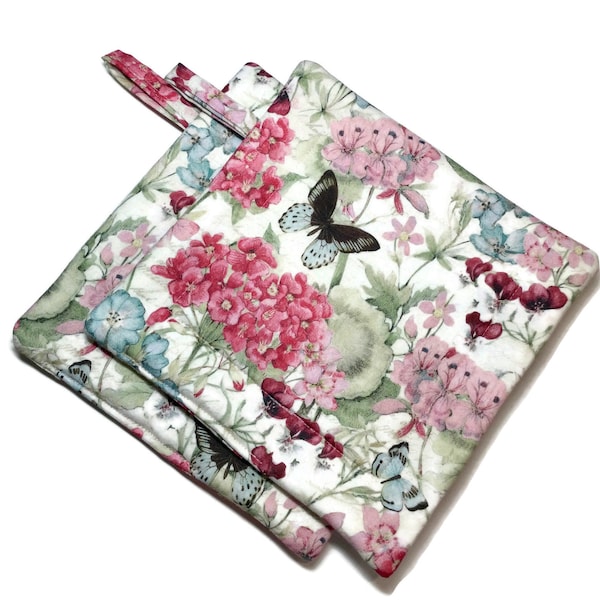 Quilted Pot Holders Set of 2 Butterflies & Flowers