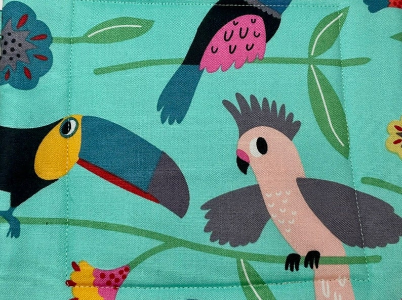 Quilted Pot Holders Tropical Birds , set of 2, Alexander Henry, Green image 6