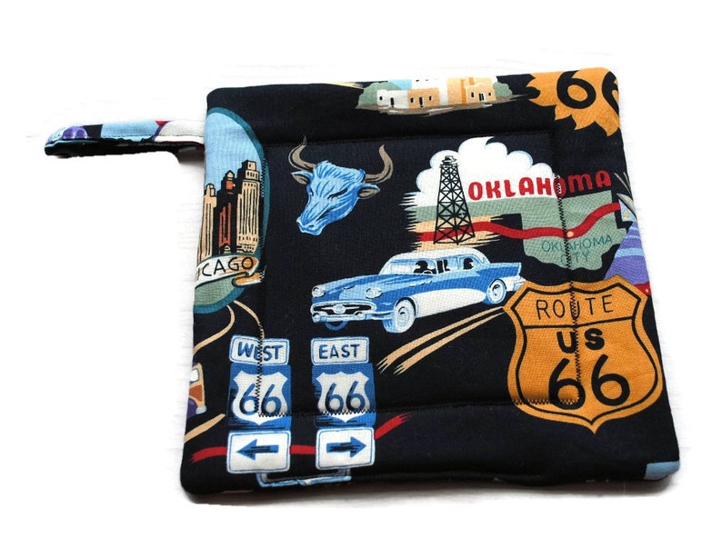 Quilted Pot Holders, Route 66, set of 2, Black Alexander Henry image 3