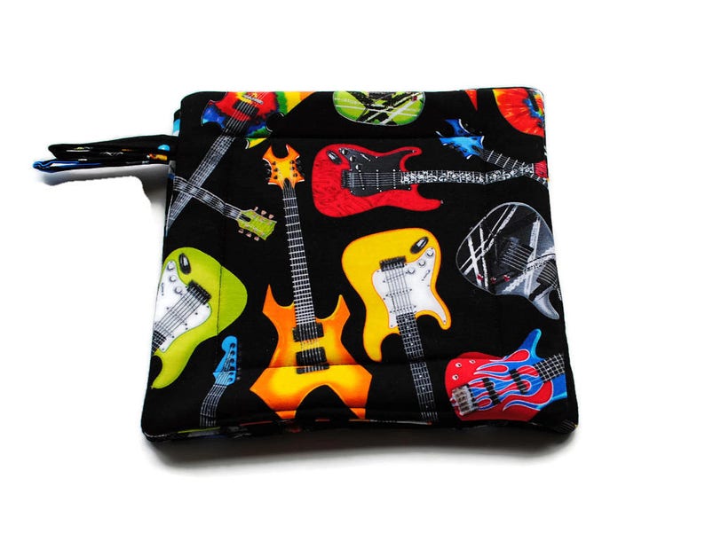 set of 2 Electric Guitars Quilted Pot Holders