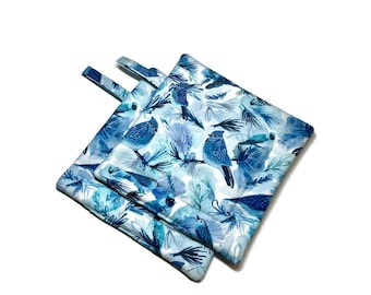Quilted Pot Holders Set of 2 Birds, Blue