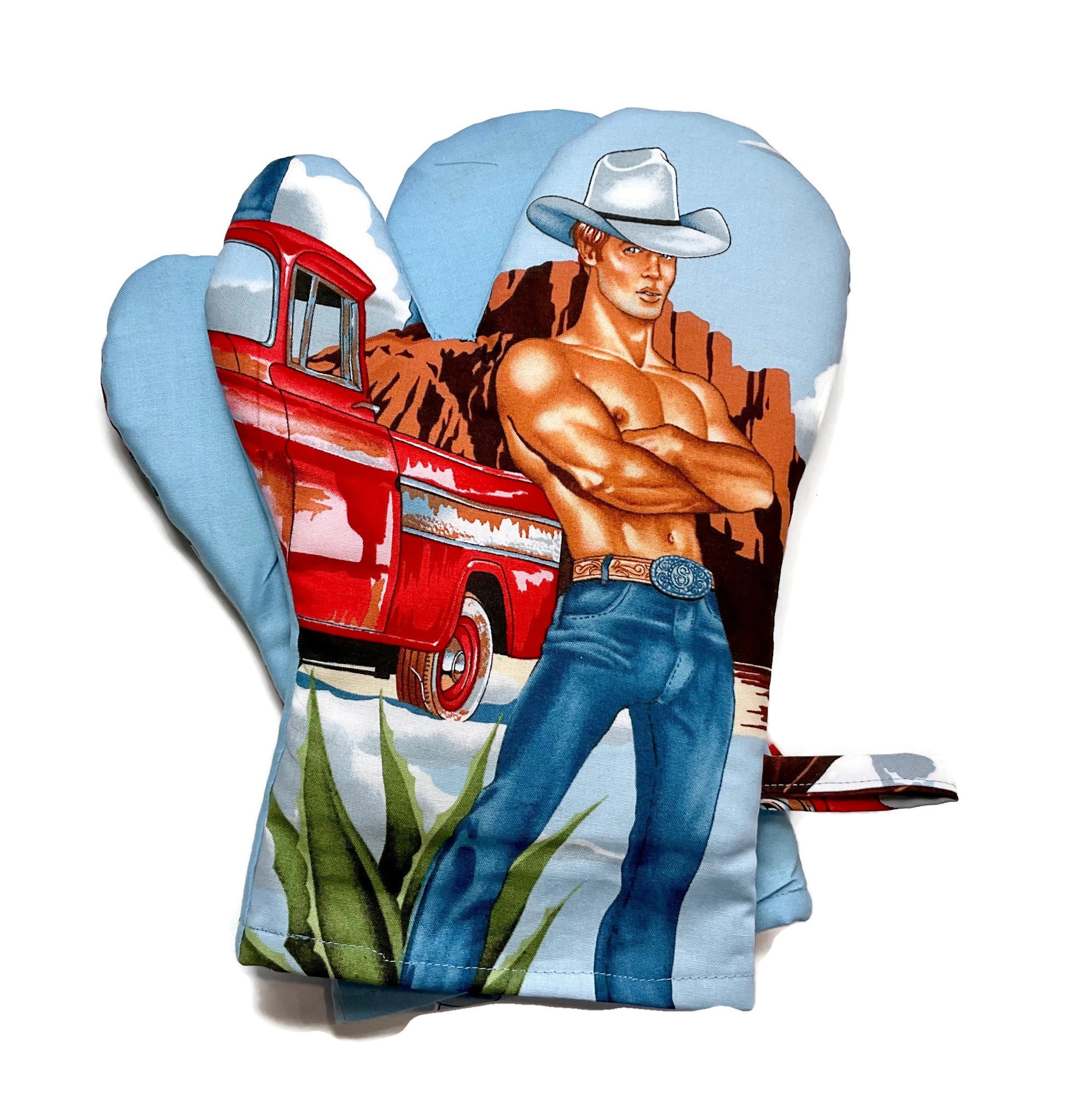Oven Mitts, set of 2, Hot Cowboys, Alexander Henry