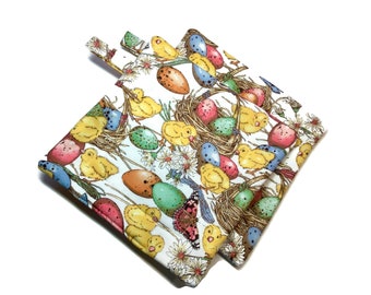 Quilted Pot Holders,Set of 2 ,Chicks and Eggs, Easter, Alexander Henry