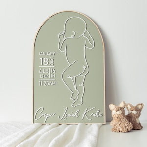 1:1 signe de naissance de bébé, impression de naissance avec contour de bébé à l'échelle, cadeau unique pour une nouvelle maman, signe de chambre de bébé neutre, statistiques de naissance personnalisées pour chambre d'enfant