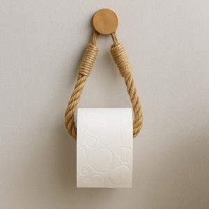Toilet Paper Holder Rope Style – Rustic Bathroom Decor, Wall Mounted Tissue Hanger, Farmhouse Toilet Roll Holder
