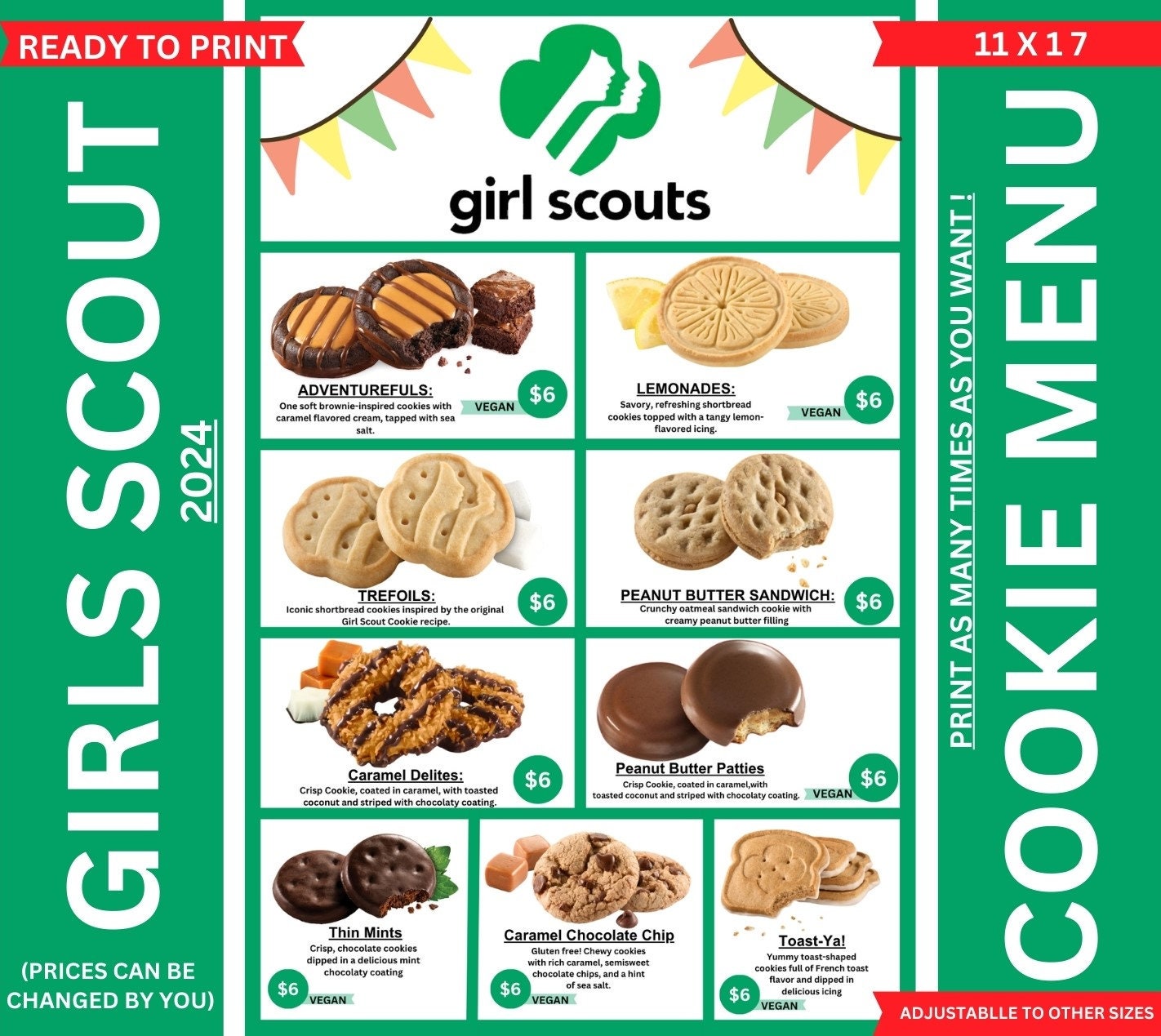 Girl Scout Cookie Menu 2024 ABC, Cookie Marketing Flyer, Printable Booth Sign, Price List, Troop