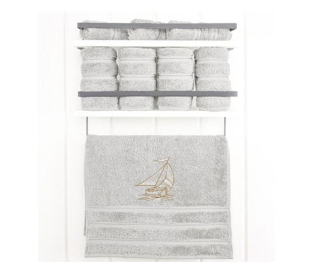 Embroidered Sailboat Hand Towel