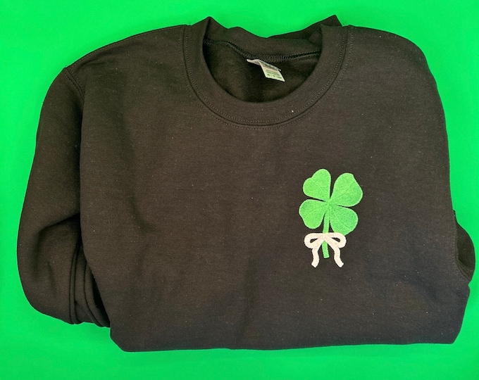 Embroidered Shamrock with Bow Crew Neck