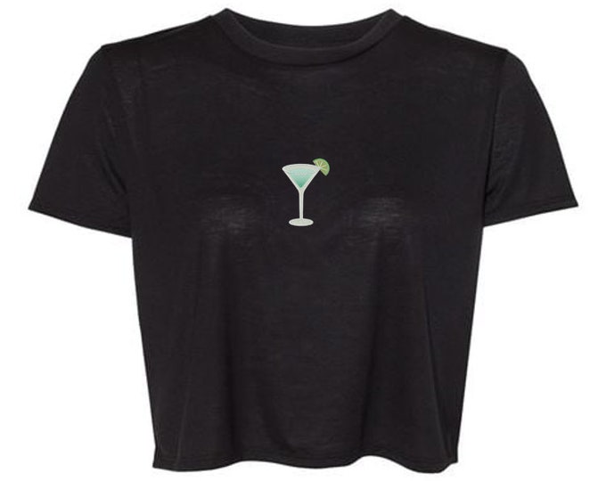 Women's Crop Top with Embroidered Martini Glass