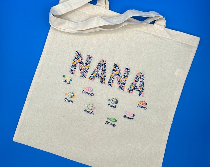 Personalized NANA Tote Bag with grandkids (fish)